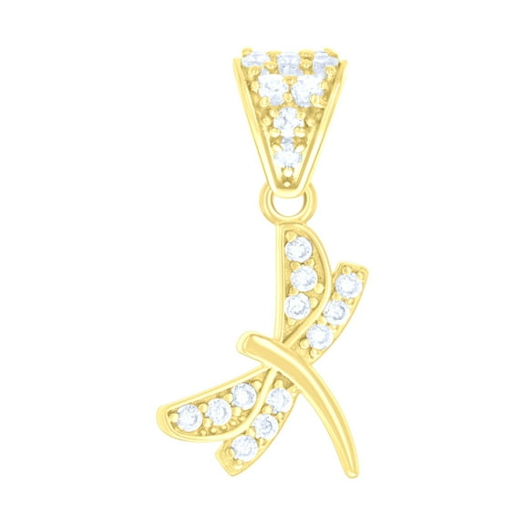 14k Yellow Gold Womens Cubic-Zirconia Dragonfly Fashion Charm Pendant