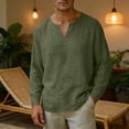 thumbnail image 2 of Men's Long Sleeve Casual V Neck Henley Loose Fit Shirt Big & Tall Summer Beach Hippie Yoga T-Shirts Breathable Pullover Fashion Basic Tee Old Money Style, 2 of 8