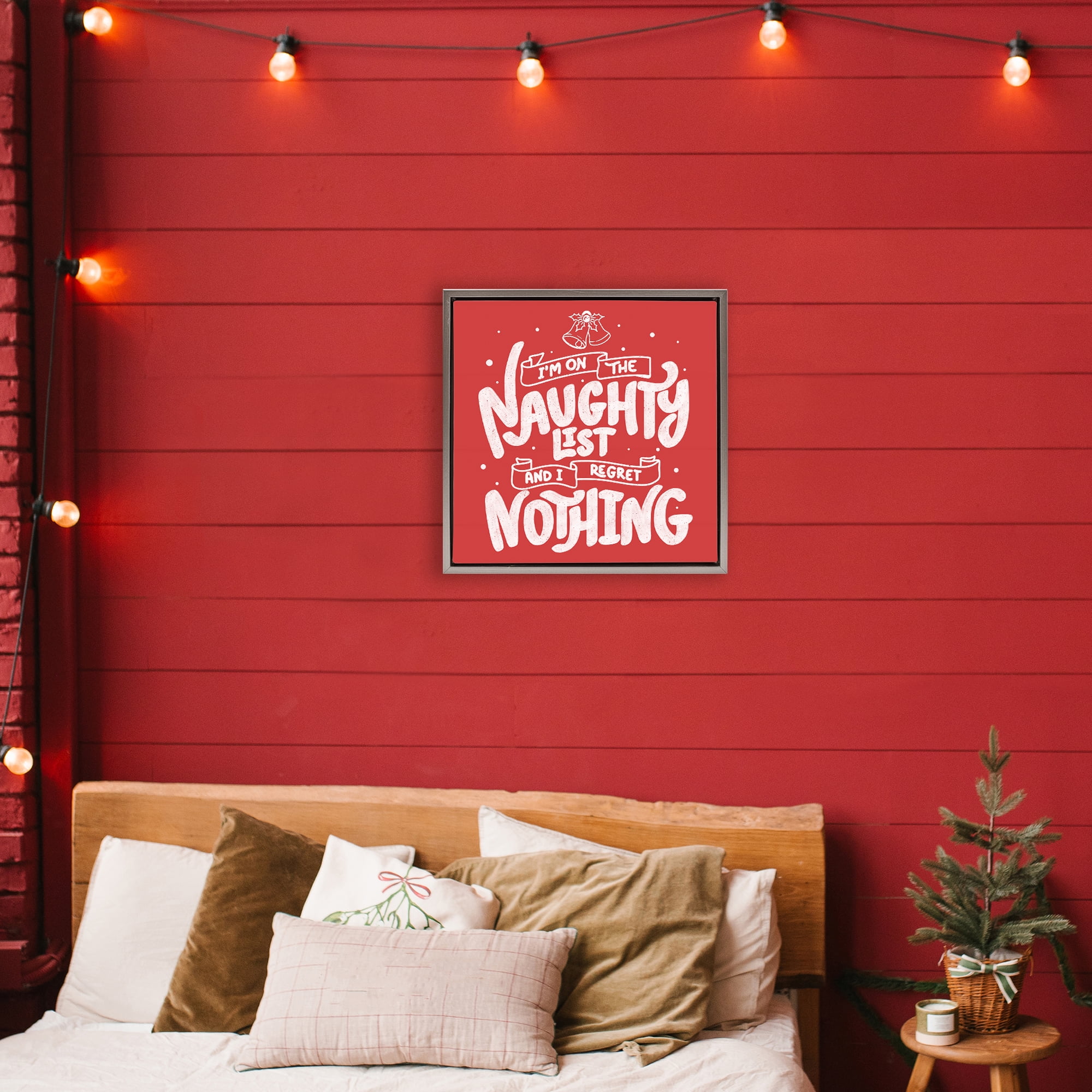 Stupell Industries Naughty List Regret Nothing Gray Framed Floater Canvas Wall Art, design by Tobe Fonseca
