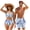 Blue Polynesia Plumeria, variant on Beach Starfish High Waist Bikini Sets for Women Summer Beach Two Piece Swimsuit or Mens Swim Trunks Drawstring ,Couples Hawaiian Aloha Luau Swimwear