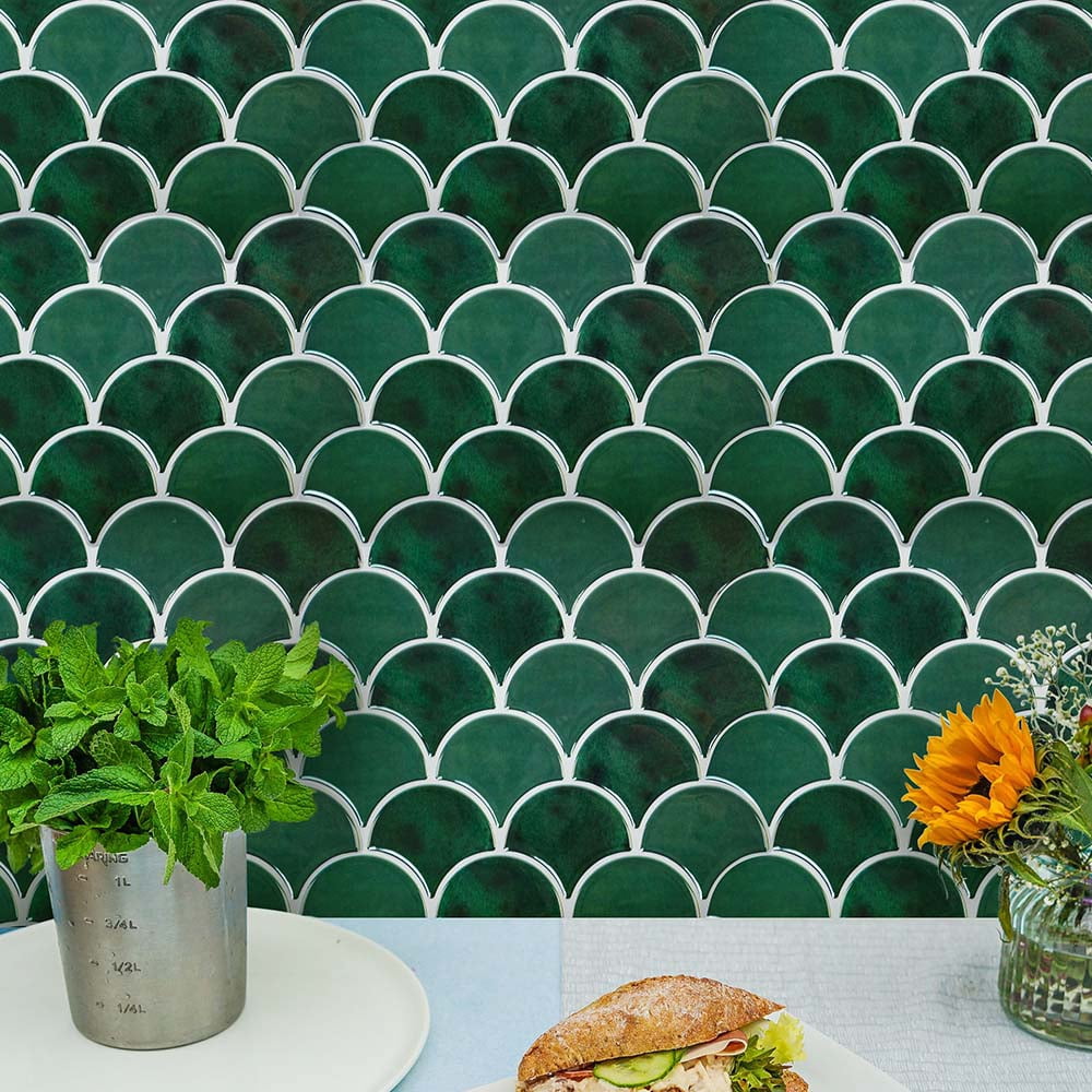 HOMEART Peel and Stick Backsplash Fish Scale Gel Tile, Scallop Stick on Wall Tiles Kitchen Backsplash