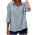 thumbnail image 7 of Tbopshirt Womens Blouses Summer Tops for Women Casual V Neck Button Down Shirt 3/4 Roll Up Sleeve Tunic Top Loose Fit Top,Light Blue, 7 of 7