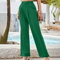 thumbnail image 6 of UYISJ Women High Waist Casual Trousers Wide Leg Long Palazzo Pants Button Down Loose Business Work Office Trousers with Pockets Green XL, 6 of 8