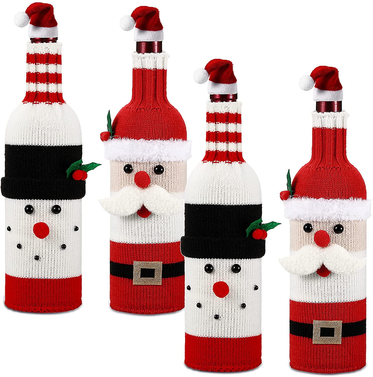 Christmas Decor Supplies Red Wine Bottle Cover Wool Bags Santa Claus Christmas 