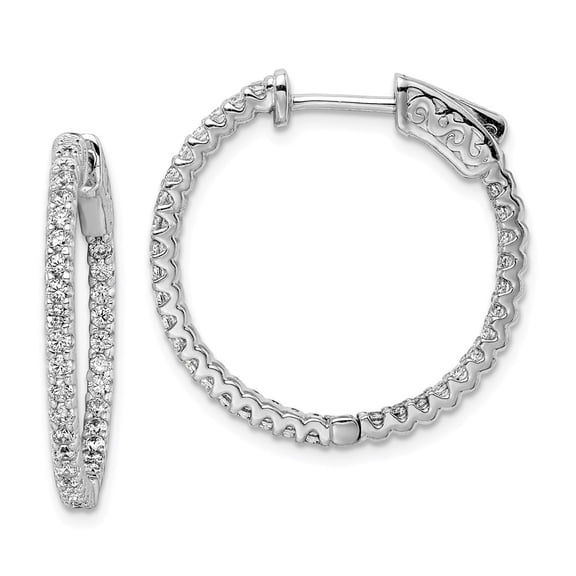 Sterling Silver Rhodium Plated Cubic Zirconia In and Out Hoop Earrings - Measures 27x28mm Wide 2mm T