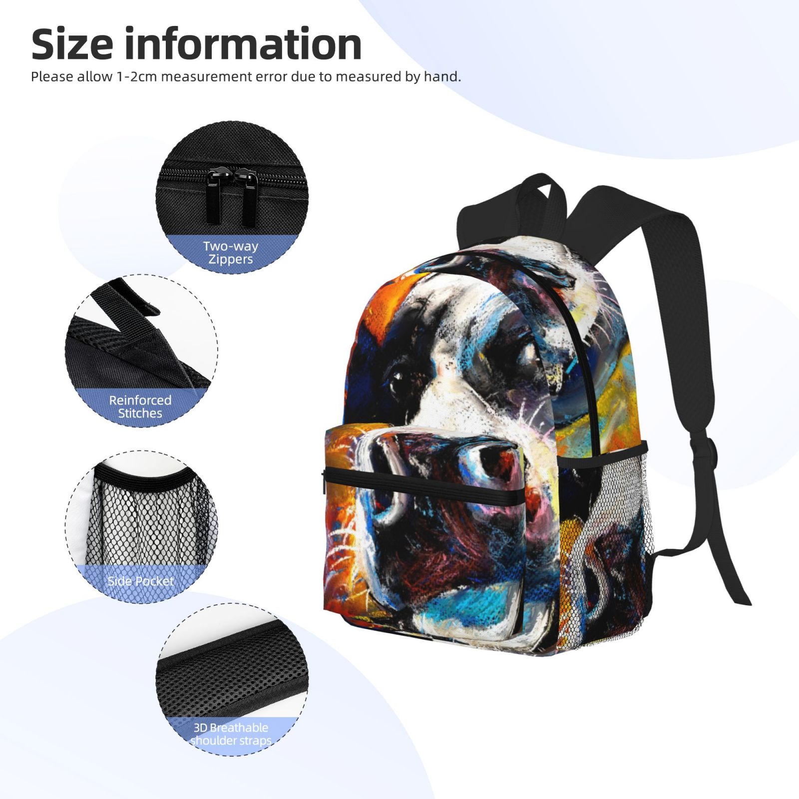 Vsdgher Cow Print Unisex Large Capacity Bookbag Schoolbag Casual Daypack for High School/College/Teens/Travel/Work