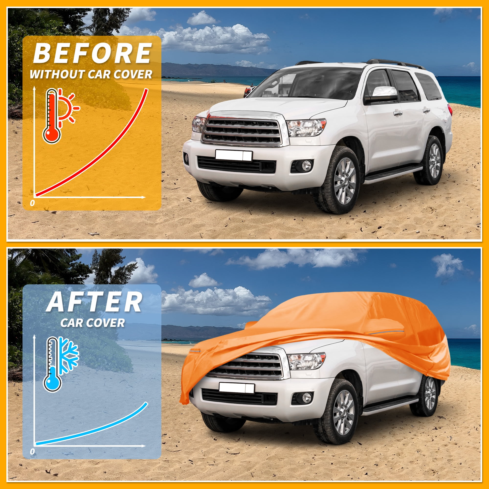 Unique Bargains Car Cover for Toyota Sequoia Aluminum Film Orange with Left Zipper