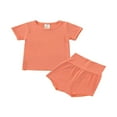 thumbnail image 1 of 2 Pcs Unisex Casual Outfits  Baby Solid Color Short Sleeve  Neck Pullover + High Waisted Pants, 1 of 7