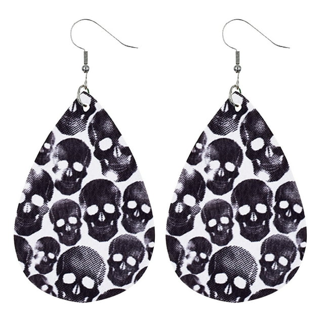 Pendientes Halloween de cuero Pendientes negros con estampado de calavera y calabaza Wmkox8yi sjalhkljlk4372