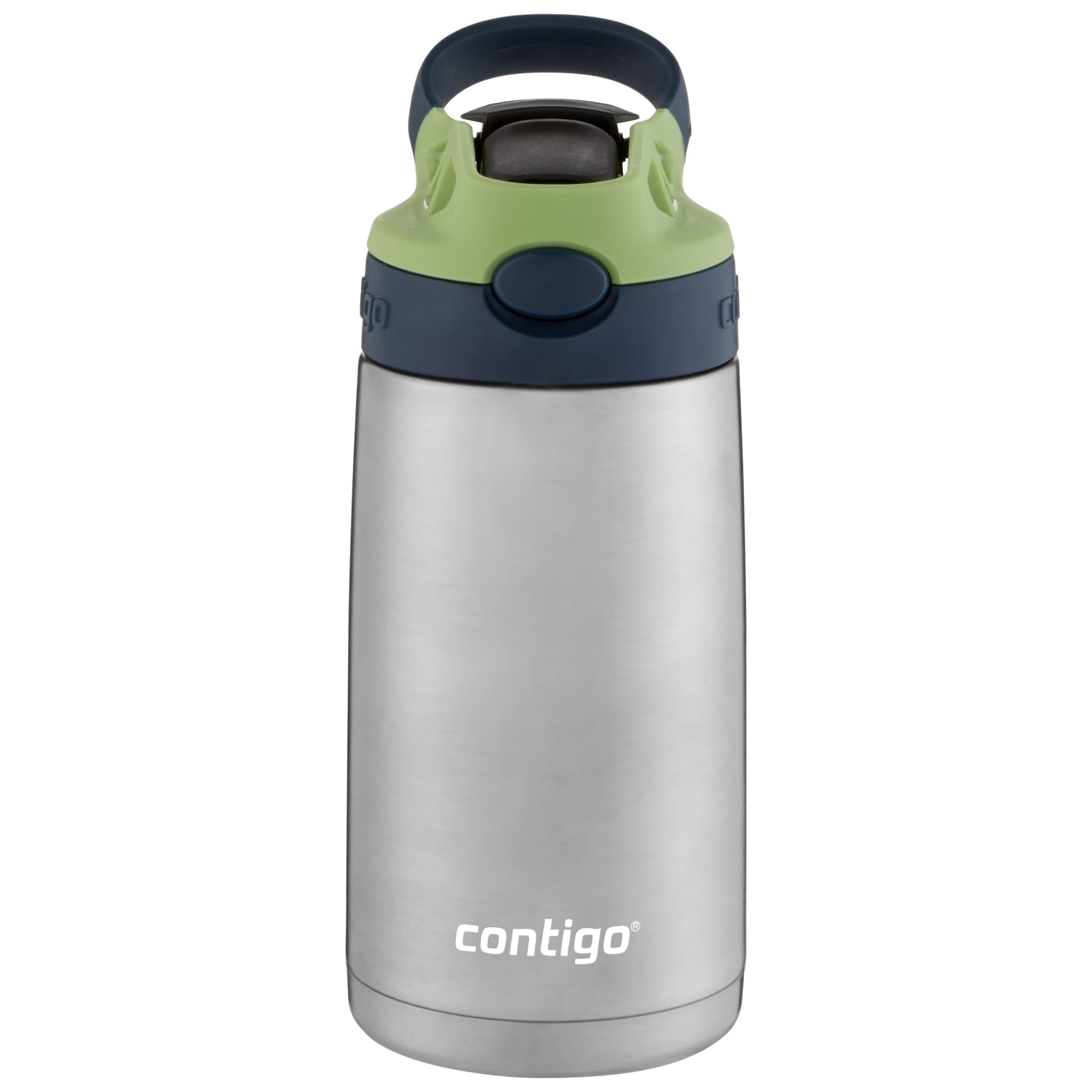 Contigo Kids Stainless Steel Water Bottle with Autospout Straw Lid Blueberry and Green Apple, 13 fl oz.