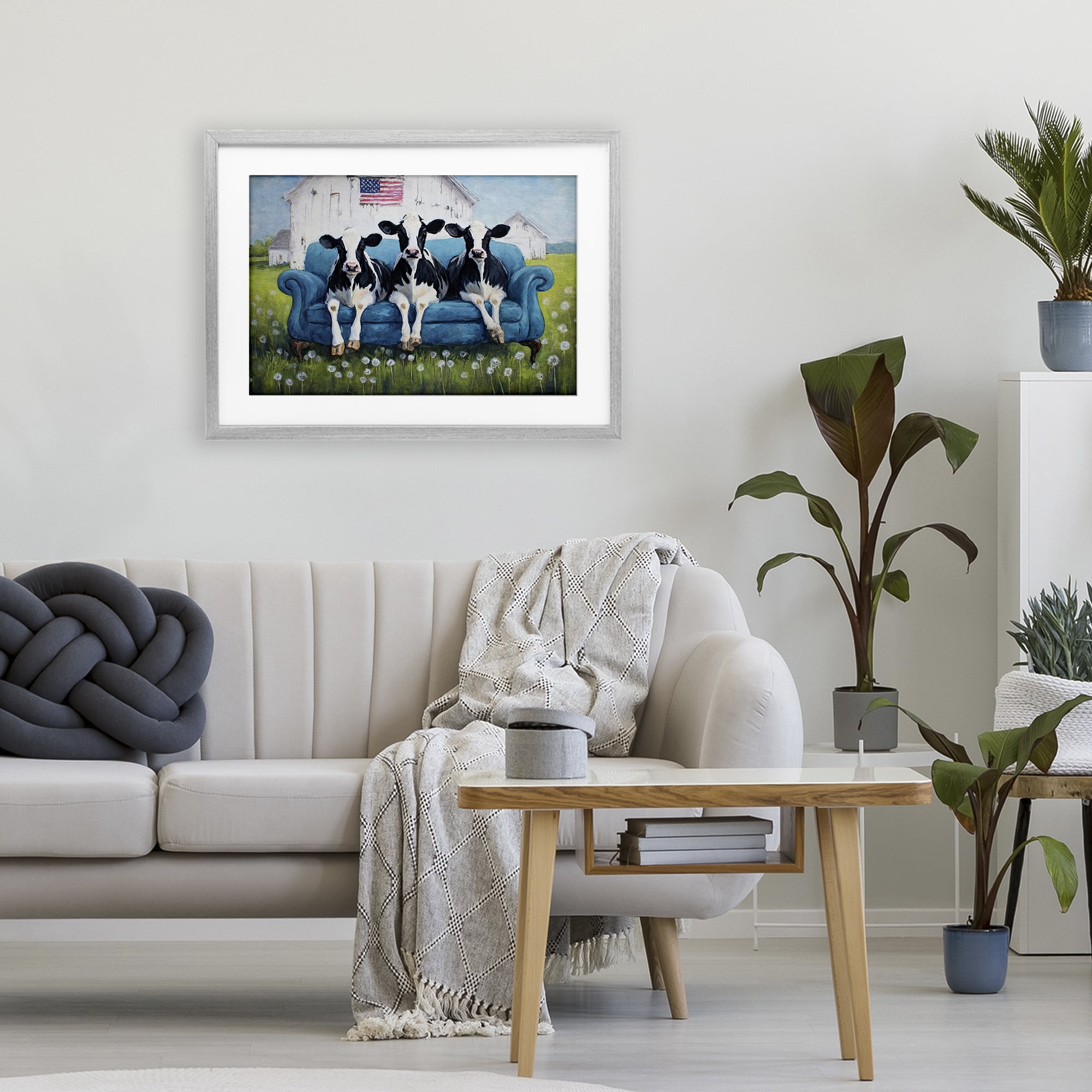 Stupell Industries Barnyard Sofa Sisters Gray Framed Print Under Glass, design by Tina LeCour