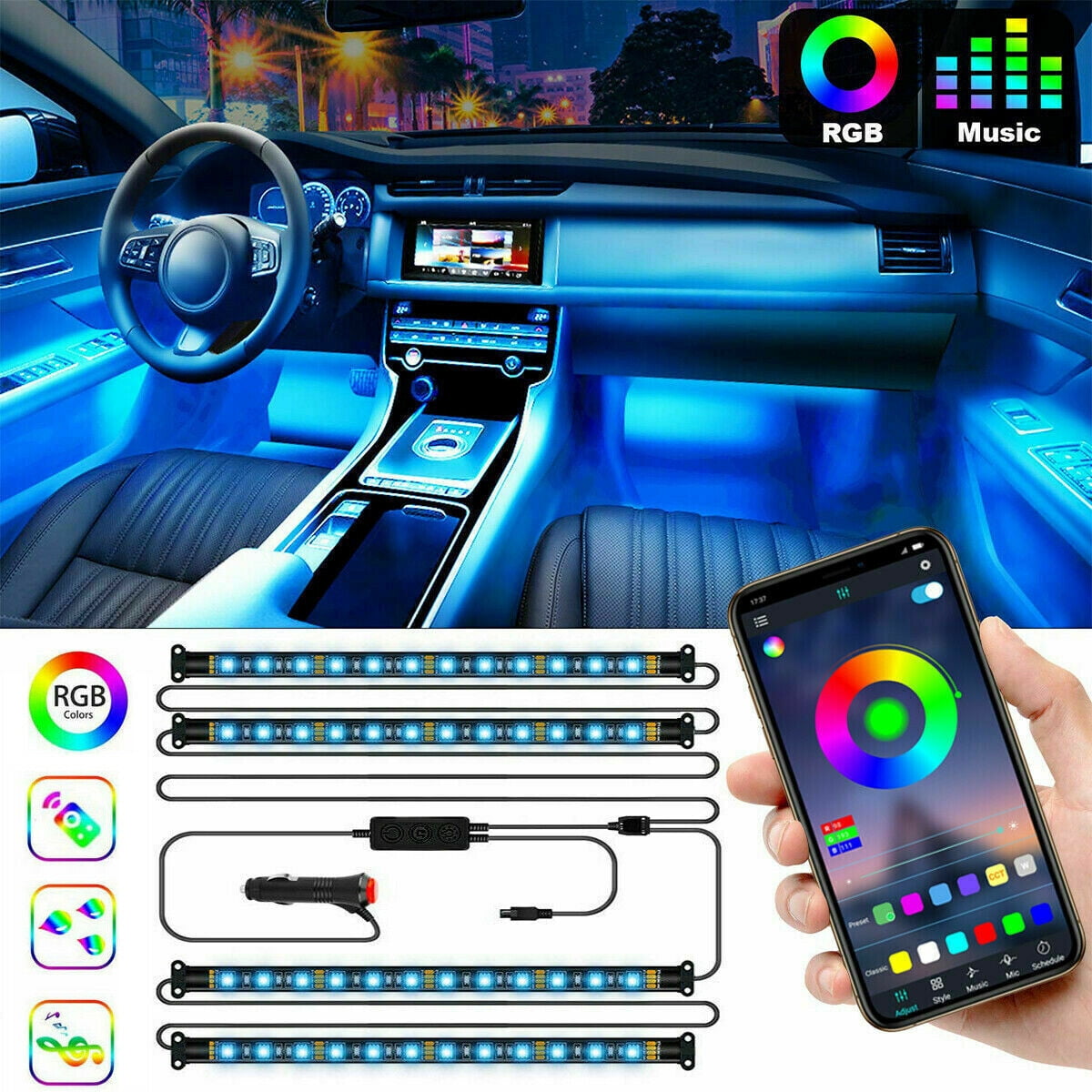 4IN1 6IN1 8IN1 Waterproof LED RGB Car Interior Lights