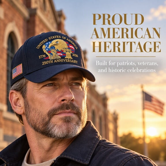 250th Anniversary USA Hat 1776-2026 2 Flags Set, 3D Embroidered Bald Eagle Khaki Baseball Cap, Veterans Day Patriotic Gift