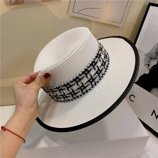 Sombreros planos de paja para mujer, sombrero de verano a la moda, informal, elegante, para playa y vacaciones