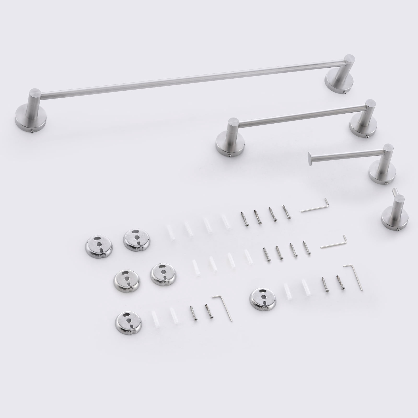 4-Piece Brushed Nickel Stainless Steel Bathroom Hardware Set, Towel Bars, Toilet Paper Holder & Robe Hook Wall Mount Bathroom Accessories Kit