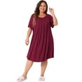 thumbnail image 3 of DARING DIVA Women's Plus Size Short Sleeve Round Neck Nightgown 1X Burgundy, 3 of 6