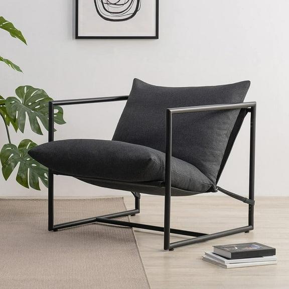 Fauteuil d’appoint Zinus Aidan, moderne et minimaliste, structure en métal, coussins en mousse amovibles, gris foncé