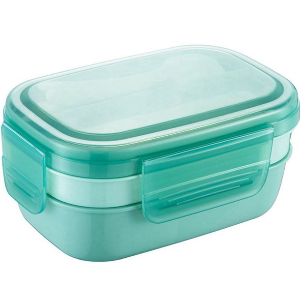 Fiambrera de 3 capas con juego de utensilios, a prueba de fugas, para salir a comer, trabajar o hacer picnic, color verde