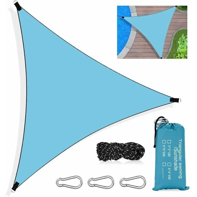 Triangular Shade Sail 3x3x3m, UV Protection Waterproof HDPE Fabric with Rope, for Patio Garden Pool, Blue - Compatible with Outdoor Spaces