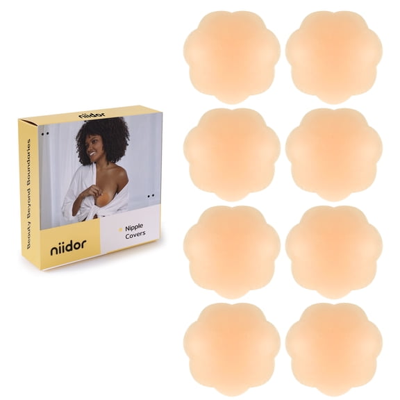 Niidor Sticky Silicone Adhesive Pasties Nipple Covers for Women, 4 Pairs with Case