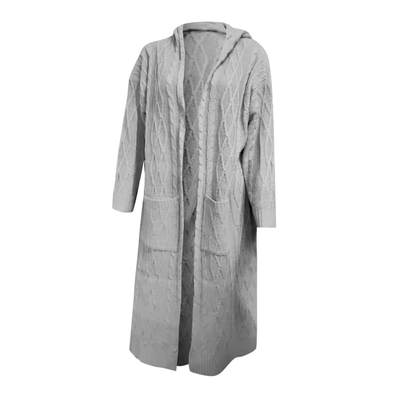 Hvot&aat Women's Cable Knit Hooded Sweaters Open Front Cardigan Long Sleeve Sweater Coats Oversized Maxi Jacket with Pockets