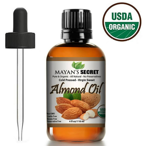 Mayan's Secret Organic Natural Moisturizer Almond Oil For Hair, Skin &  Nails - Cold Pressed, Hexane Free, Unrefined Sweet - 4fl oz - Walmart.com