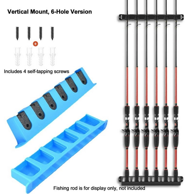 Wall Mount Fishing Rod Holder Rack, Holds 6 Rods with Protective EVA Foam Grips, Garage Storage Organizer