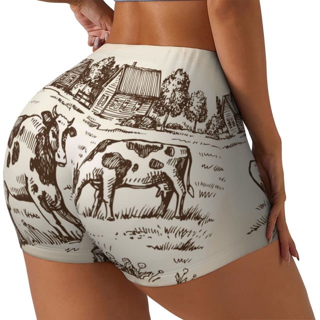 Fotbe Cows On The Farm Shorts Sin Costuras – Shorts Deportivos de Cintura Alta para Mujer, Elásticos para Gimnasio, Yoga, Running o Ciclismo-X-Large
