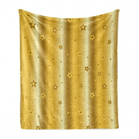 Retro Soft Flannel Fleece Throw Blanket, Old Fashioned Vibrant Background with Star Abstract Design Print, Cozy Plush for Indoor and Outdoor Use, 70" x 90", Yellow, by Ambesonne