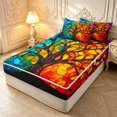 thumbnail image 2 of Homewish Watercolor Tree Of Life Zipper Twin Comforter Sets with Fitted Sheet and 2 Pillowcases,Colorful Boho Glass Zipper Bedding Set,Black Reversible,4pcs, 2 of 8