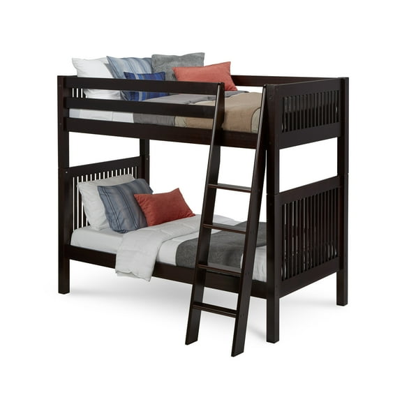 Camaflexi Twin over Twin Bunk Bed - Mission Headboard - Angle Ladder - Cappuccino Finish