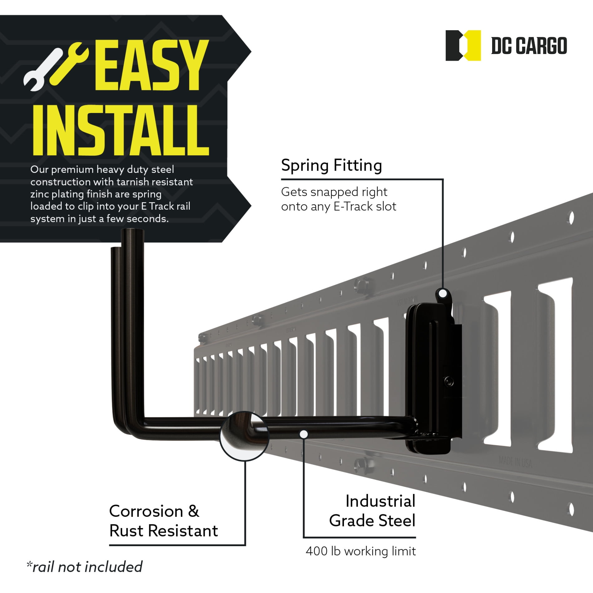 "10-Pack DC Cargo Mall E-Track Heavy Duty Shovel/Tool Hanger | Hook for Tools, Spades, Rakes, in Trucks, Trailers, and Warehouses with E Tracks"