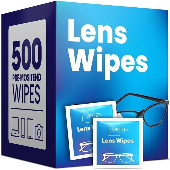 Lens Wipes for Eyeglasses - Pre-moistened Eyeglass Lens Cleaning Wipes - 500 Lens Wipes Individually Wrapped Sracth-Free Streak-Free Eye Glasses Wipes Lens Cleaner for Sunglass & Camera Lens