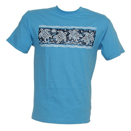 Tropical Print Skirt - Men's Tropical Turtle Print Cotton T Shirt, Light Blue