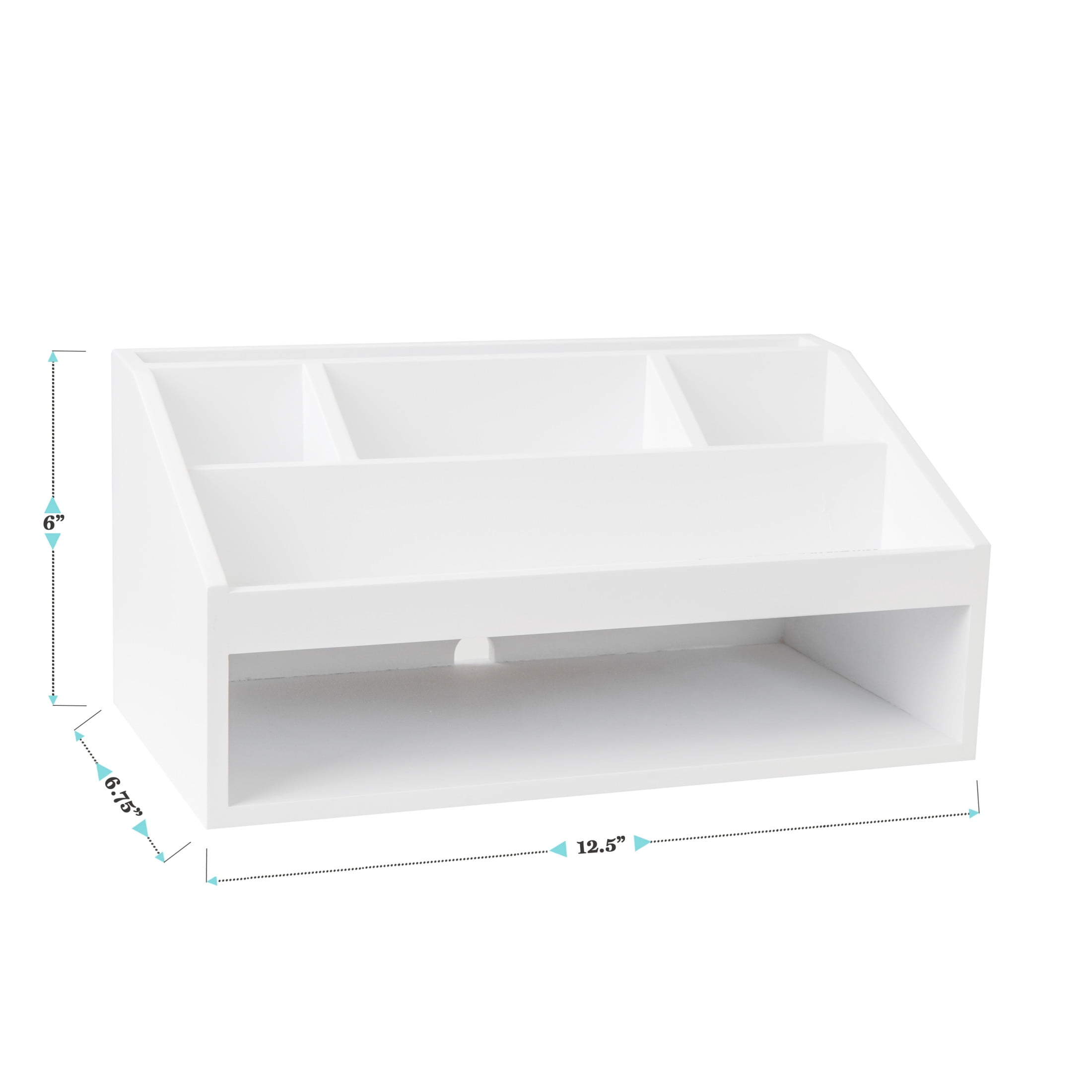 Martha Stewart Weston Wooden Desktop Organizer with Open Lower Storage Compartment, Engineered Wood Multipurpose Storage Caddy, White