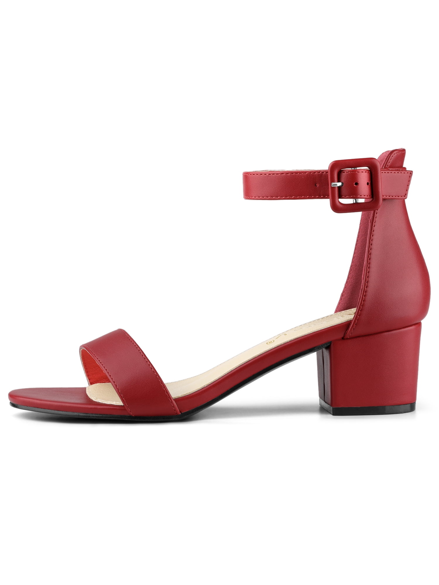 DARING DIVA Women's Ankle Strap Low Block Heel Sandals 8 Red