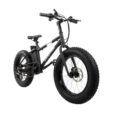 Swagtron EB6 Electric Bike Black 350W Motor Power Assist 4 In. Tires 20 In. Wheels Removable 36 V Battery Dual Disc Brakes 7 Speed Shimano SIS Shifting For Trail Riding