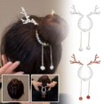 thumbnail image 3 of SGACAI Lindo moño para el cabello con forma de reno navideño, soporte para moño con borlas y broche para el cabello♯, 3 of 6