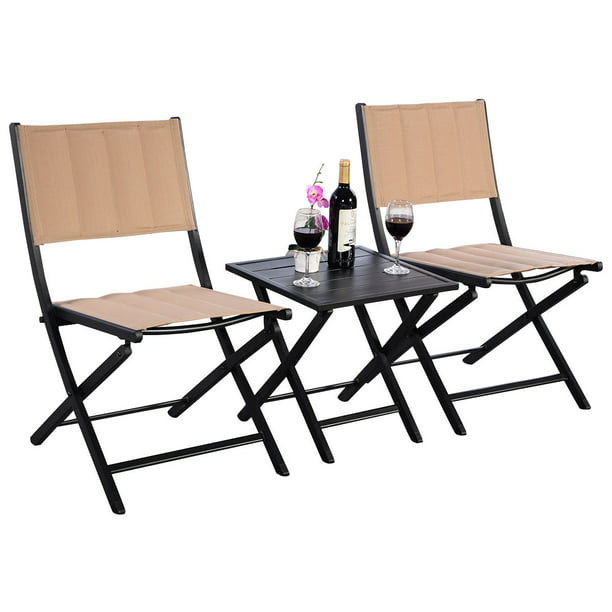 3pcs Steel Folding Square Table Chairs Set Bistro Garden Furniture