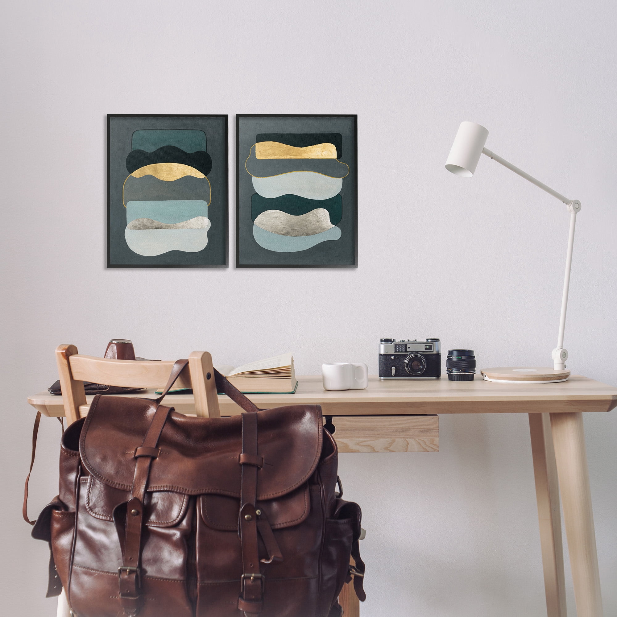Stupell Industries Shapes with Glam Details Abstract Painting Black Framed Art Print Wall Art, 11 x 14, Set of 2