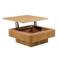 thumbnail image 2 of FFZ 35.43 Inch Modern Handcraft Drum Coffee Table Square Coffee Table for Living Room, Lift Top Wooden Coffee Table with Hidden Storage Space, Natucal, 2 of 5