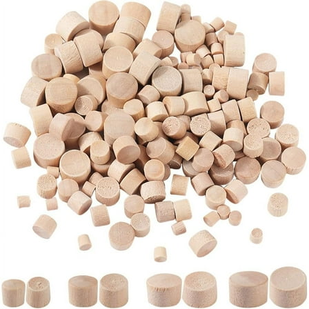 1 Box 200Pcs 4 Sizes Wood Screw Plugs Bulk Wooden Flat Round Head Caps Flush Type Snap Hole Covers Button Hardwood Plug for Furniture Woodworking Holes DIY Crafts Decoration