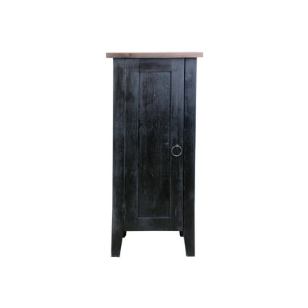 Accent Cabinet Solid Wood 1 Door Storage Cupboard - Distressed Black/Brown Finish