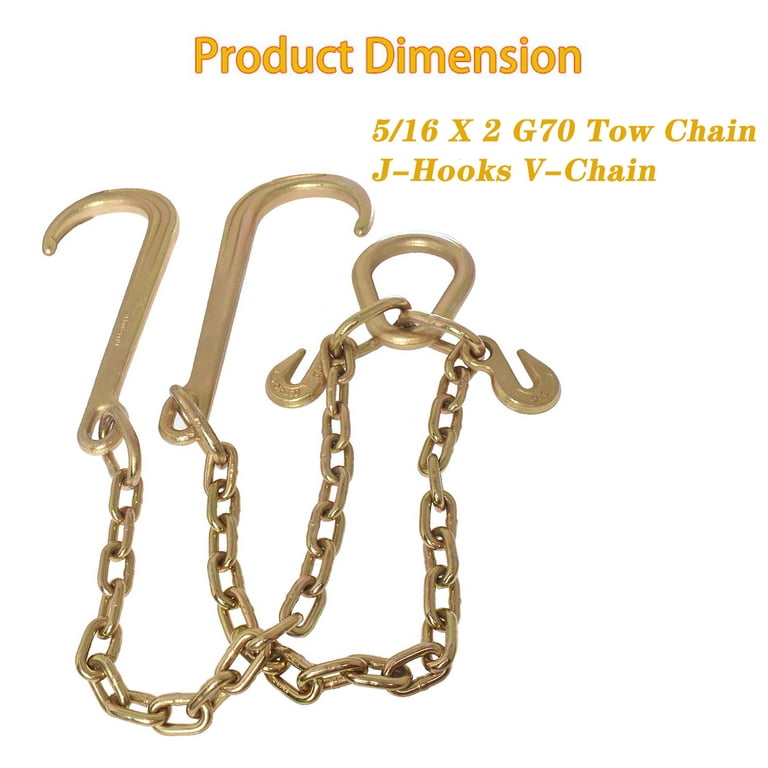 munirater 5/16 in x 2 ft Grade 70 Tow Chain 15 J Hook and T Hook Mini J  Hook Recovery Wrecker Axle Tow Truck Chain