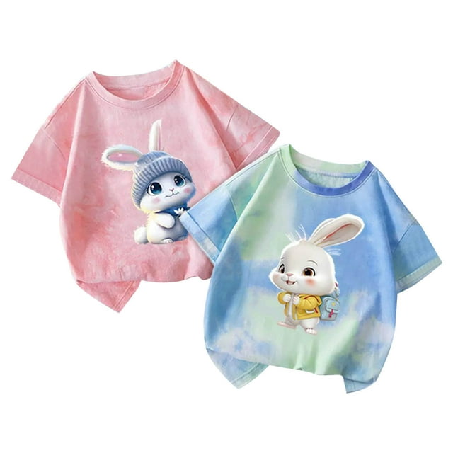 Jamicy Chemises de Bain pour Filles Cadeau pour Enfants Hauts Mignons pour Filles 2 Pcs Manches Courtes T-Shirts d'Été Mode T-Shirts Graphiques Col Rond Pull Tee