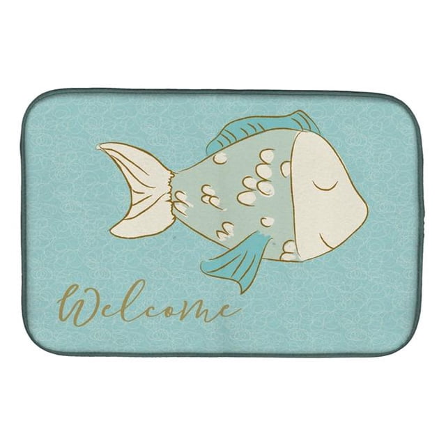 Carolines Treasures BB8549DDM Blue Fish Welcome Dish Drying Mat