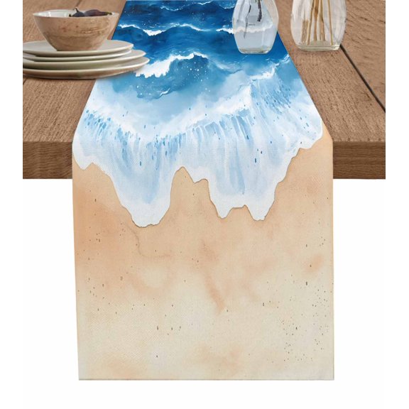 Ldtrchee Blue Beach Coastal Table Runner 36 Inches, Ocean Summer Nautical Seaside Bed Runner Dresser Scarves Tabletop for Indoor Outdoor Parties/Ceremony/Banquet, 13"x 36"