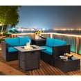 thumbnail image 3 of Patiojoy 5-Piece Patio Furniture Set with 30 Inches Gas Fire Pit Table Outdoor PE Wicker Conversation Sectional Sofa Set with Cushions Turquoise, 3 of 10