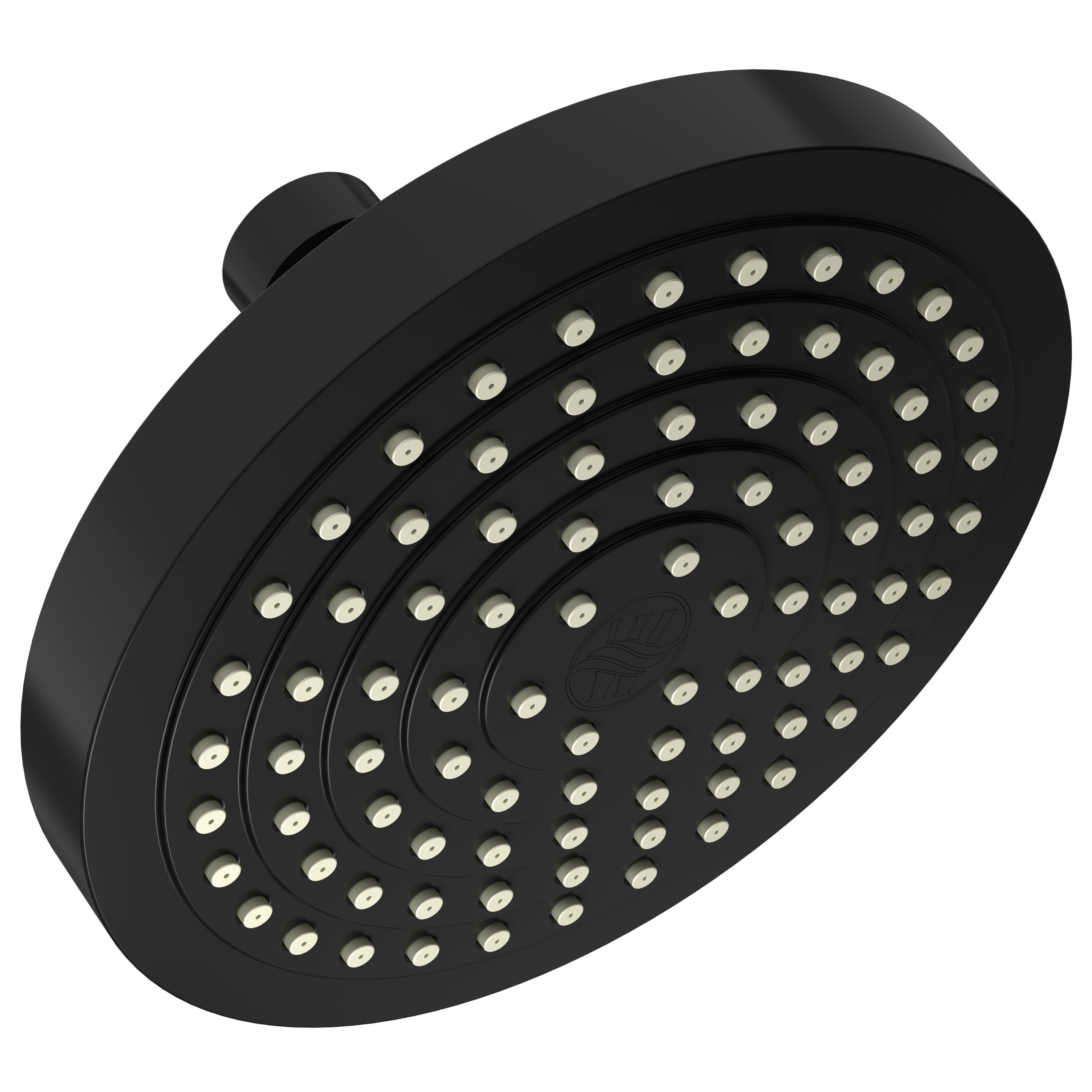 Winthorpe Conservation Rain Shower Head, High Pressure, Matte Black, Round, Fixed, 360 Degree, Low Flow, 1.8 GPM Water Saving, Rainfall Showerhead