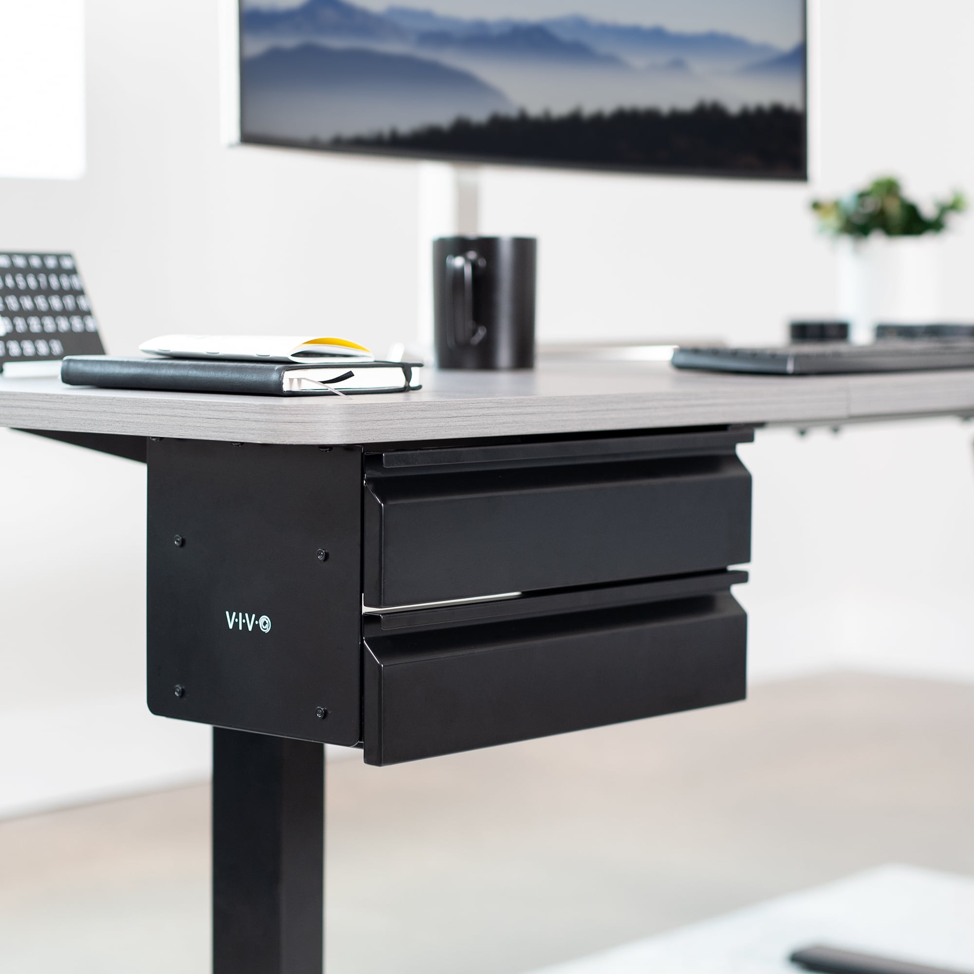 VIVO Black Dual Level 16" Pull Out Under Desk Storage Drawer Set without Shell